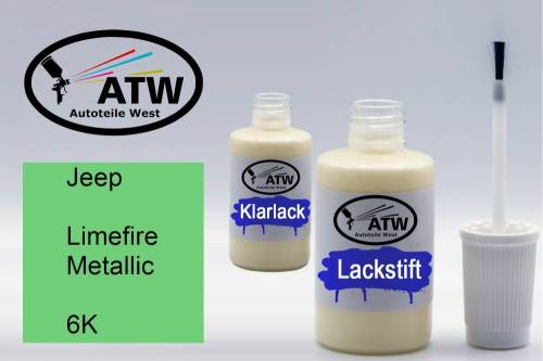 Jeep, Limefire Metallic, 6K: 20ml Lackstift + 20ml Klarlack - Set, von ATW Autoteile West.